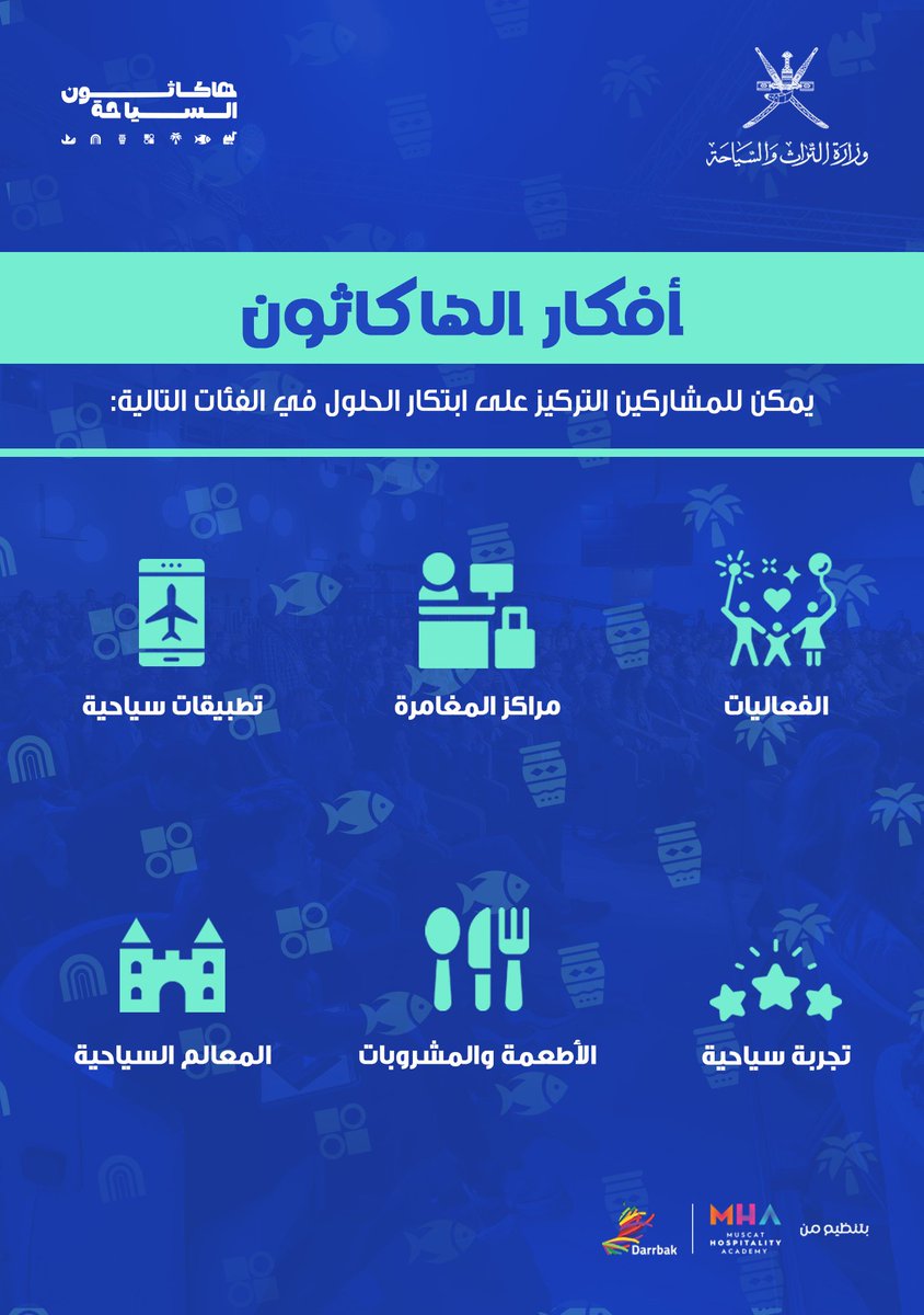 OmanMHT's tweet photo. ..
هل أنت مستعد للابتكار؟ انضم إلى هاكاثون السياحة في عُمان للمساهمة في تشكيل مستقبل قطاع السياحة والضيافة! 

أحضر روحك الريادية، وأفكارك الإبداعية، ومهاراتك التقنية لإحداث تغيير حقيقي💡 

سواء كنت فردًا أو فريقًا، هذه فرصتك لترك بصمة مؤثرة 🌟

#تراث_وسياحة #هاكاثون_السياحة_2025 #إبداع #ابتكار #عمان #السياحة #أفكار #تقنية #ابتكار_سياحي