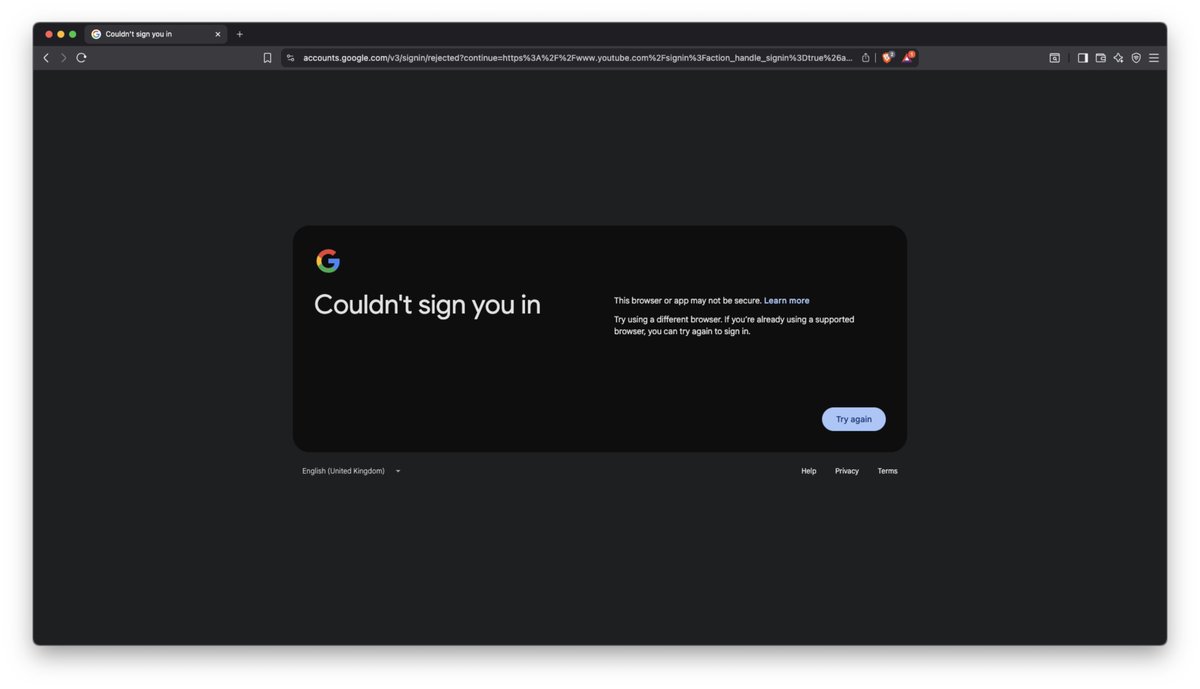did <a href="/Google/">Google</a> just blocked it's login/logout services on <a href="/brave/">Brave</a> browser : (
