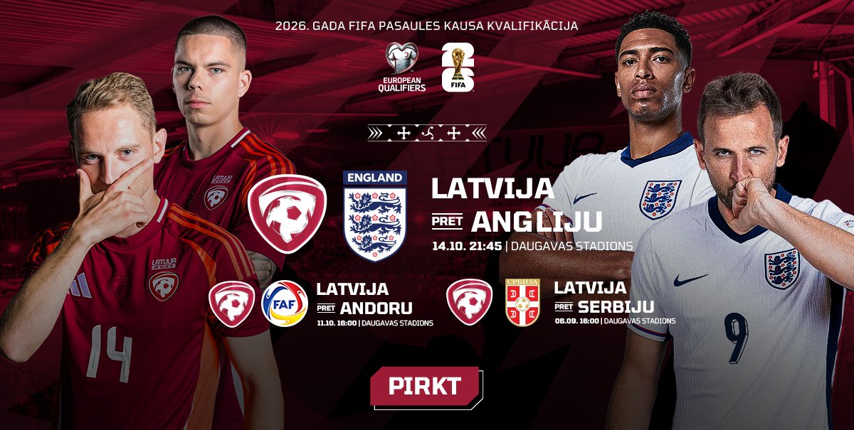 🚨 Pēdējā iespēja iegādāties abonemetus uz 🇱🇻Latvijas izlases spēlēm! Būsim kopā "Daugavas" stadionā!

𝟲. 𝘀𝗲𝗽𝘁𝗲𝗺𝗯𝗿𝗶𝘀 🆚🇷🇸
𝟭𝟭. 𝗼𝗸𝘁𝗼𝗯𝗿𝗶𝘀 🆚🇦🇩
𝟭𝟰. 𝗼𝗸𝘁𝗼𝗯𝗿𝗶𝘀 🆚🏴󠁧󠁢󠁥󠁮󠁧󠁿

Abonementu pērc ▶️ lff.lv/biletes

#LatvijasIzlase #11vilki | <a href="/TonybetLatvija/">Tonijs</a>