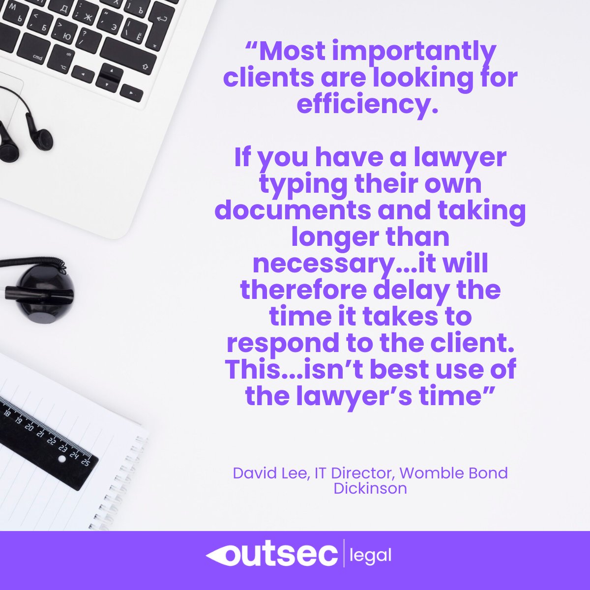 OutSecLegal's tweet photo. Clients are looking for efficiency. So if you have lawyers typing documents, perhaps it is time for a rethink?

If a fee earner spends 2 hours a day typing they lose 1.5 hours of chargeable time. Your practice is losing £96,000, after deducting the costs of using OutSec Legal! https://t.co/7qpf5FTCF0