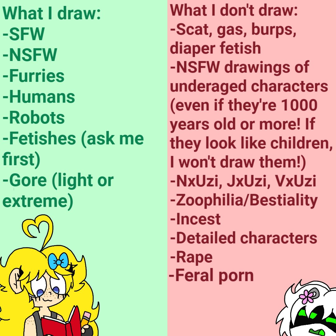 Springroose_03's tweet image. Guys, guess what? I changed the rules again :D
I don't think there is anything wrong between furries and humans (or robots) having sex...at least I think 
So I removed that rule.
But the furry must be a furry, not a feral!