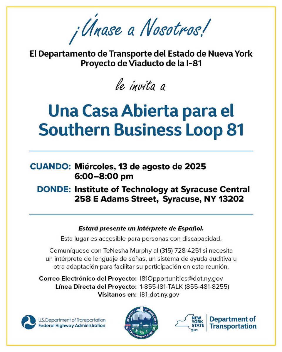 NYSDOTI81's tweet photo. Tonight is the night! 🚧 Join us at our open house at the Institute of Technology at Syracuse Central to talk about construction on Interstate 81 between East Colvin Street and Burt Street in the City of Syracuse as part of Contract 5 of the I-81 Viaduct Project. https://t.co/fiWOjRXsiM
