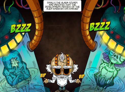 Dr. Teus in the presence of his creation. 👽
Booper and Kiara will be his adventure companions on the planet Orboros. 🪐

We want to share this project with you on #Cardano.
👀Check out the Orboros Alliance comic #1 here.  
👉n9.cl/ab9k2

#ADA $ada #CNFT #NFT