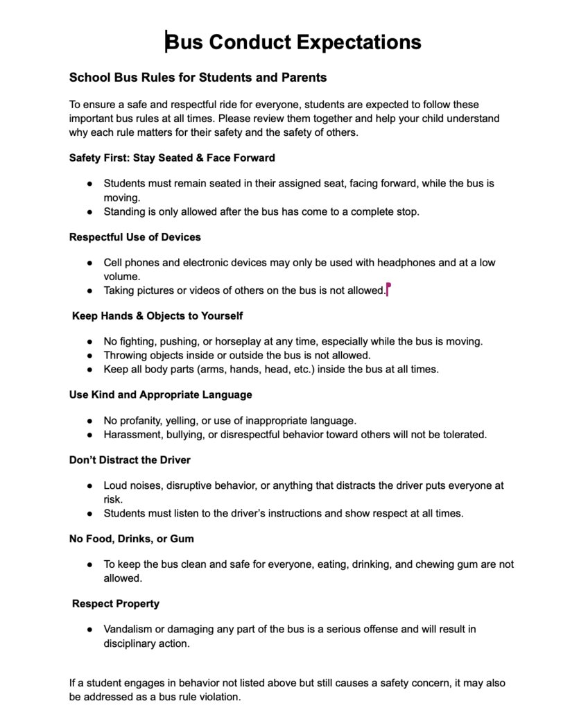 Hello, Hawk Families!

Please see the update to our shuttle times and see our bus expectations. Please do not hesitate to reach out if you have any questions about your child's route.

We are ready to roll!

#HeritageCUSD8 #ProudHawkCommunity