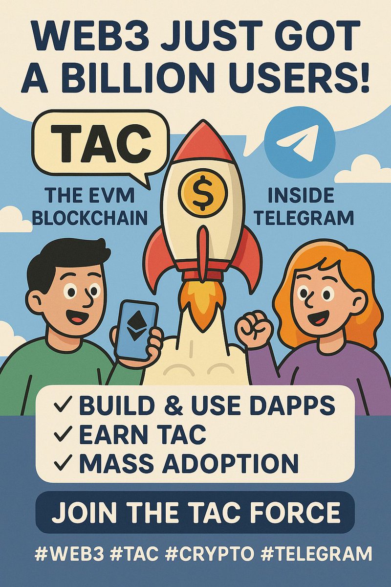alijeeme2019's tweet image. Web3 Just Got a Billion Users!*
Meet #TAC  the first EVM blockchain that lives *inside Telegram*!  
No wallet apps. No browser extensions. Just pure access 
#TACBlockchain #CommunityEngagement #Web3Builders #TACFORCE