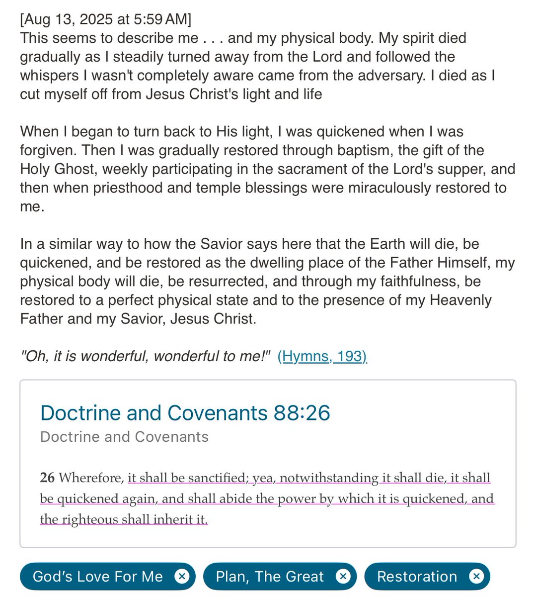 MyGospLib_Notes's tweet image. Another instance of realizing how the Father's Great Plan is "wonderful, wonderful to me!"