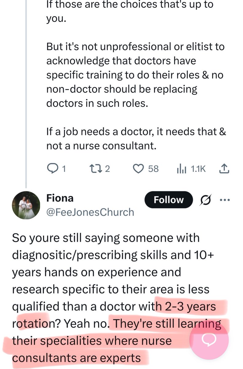 🏴‍☠️ I’m not having a pop at nurses, but this nurse in particular is displaying the same delusions of grandeur as some Physician Assistants and has no clue about her scope of practice.

⭕️ She has no doctor or medical consultant to discuss cases with, only a NURSE consultant or a