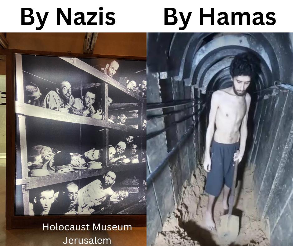 Hamas is starving the hostages, just like the Nazis did to the Jews.

He is Evyatar David, who was 24 years old when he went to the Nova Festival in Israel on 7th October 2023.

Hamas terrorists killed 400 people at the Nova Festival and kidnapped several hostages, including