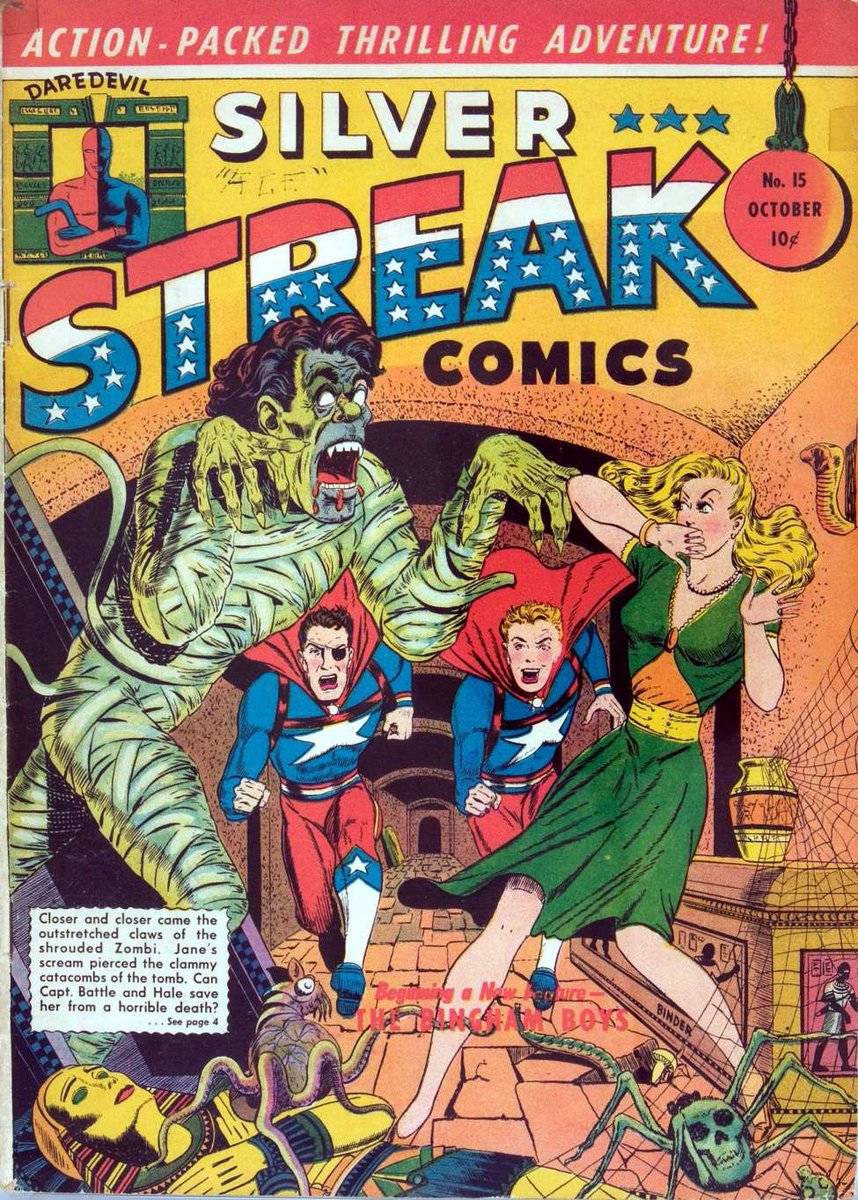 Comic Book Cover of the Day: 1941 Silver Streak Comics #15 from Lev Gleason. Art by Jack Binder. Featuring Captain Battle, Hale, Jane and the Mummy Master. Some interesting panel layouts in here. Read it below.