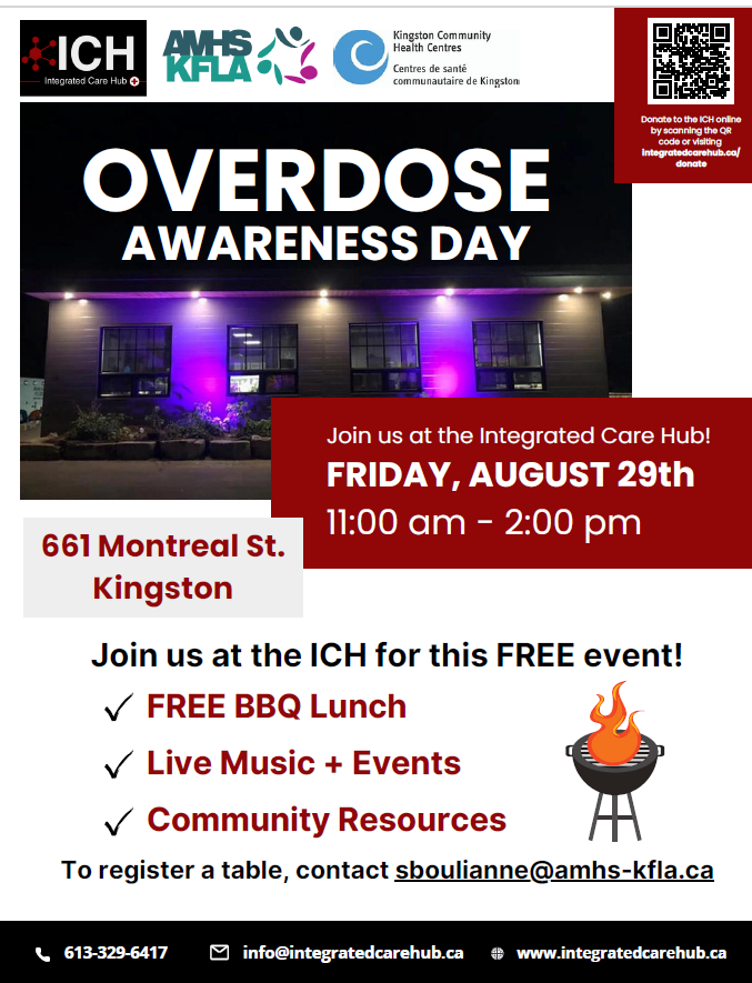 Join us on Friday, August 29 as we observe #OverdoseAwarenessDay at the Hub! Free BBQ, live music, community resources and more! Hope you can join us integratedcarehub.ca/overdose-aware… #endstigma #YGK #ygkevents #free