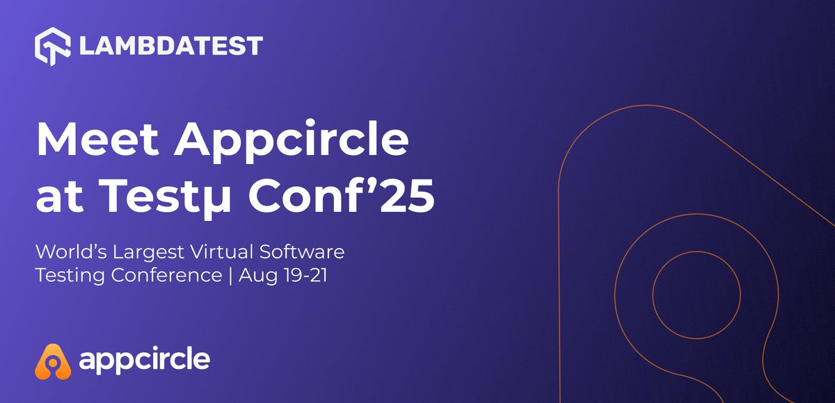 appcircleio's tweet image. We're happy to be part of @lambdatesting's Testμ Conference 2025! 🚀
Visit our virtual booth and meet our experts!
📅 August 19–21, 2025
🔗 Register for free: lambdatest.com/testmuconf-2025
#TestMuConf #LambdaTest #SoftwareTesting #MobileDevOps