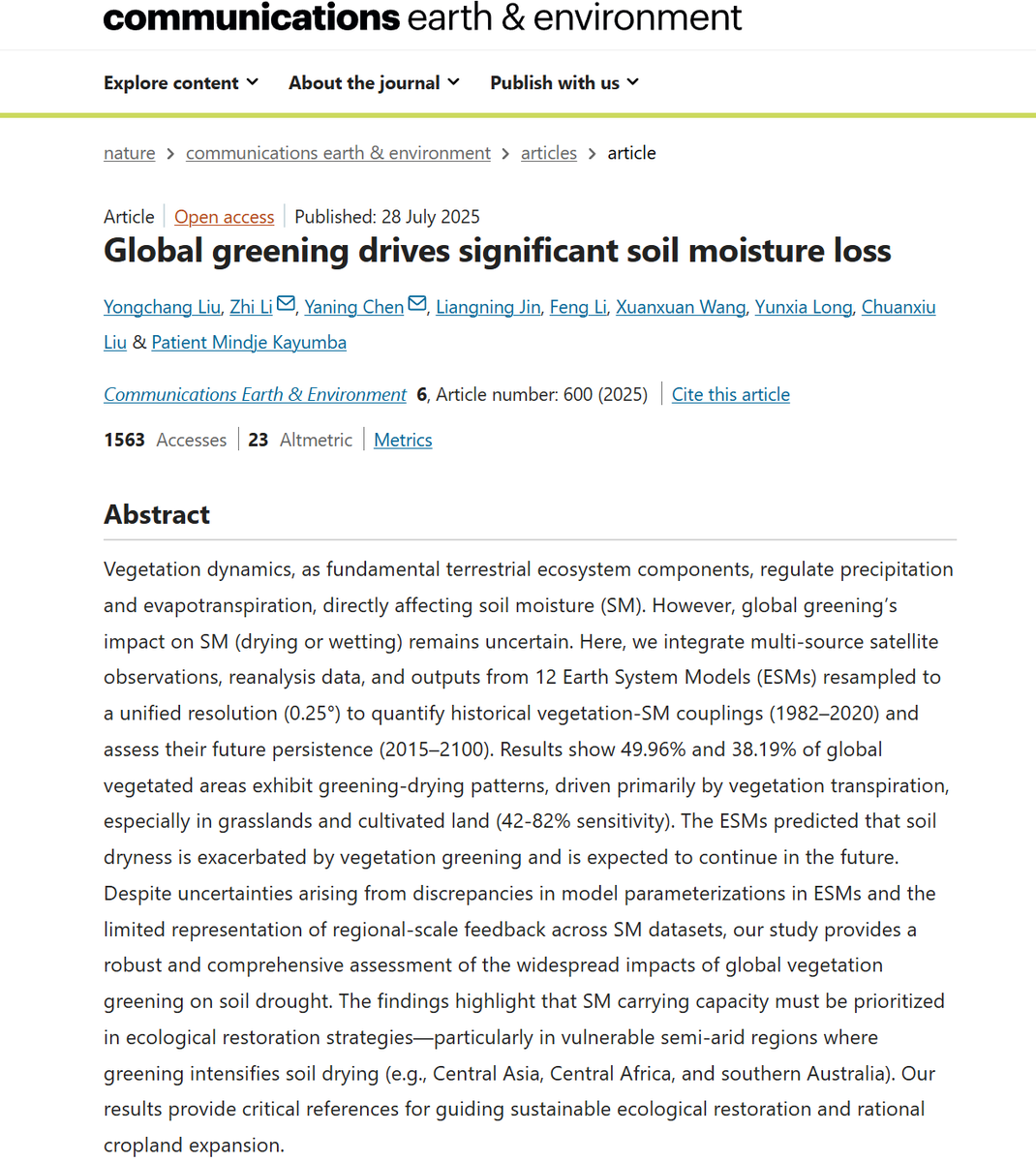 TheDisproof's tweet photo. The "C02 is plant food" people will likely ignore that soils are drying rapidy as a result. This means a slowdown in greening is inevitable and the impact that has on crops & freshwater supplies for animals including humans. https://t.co/wEoZlVw2c5