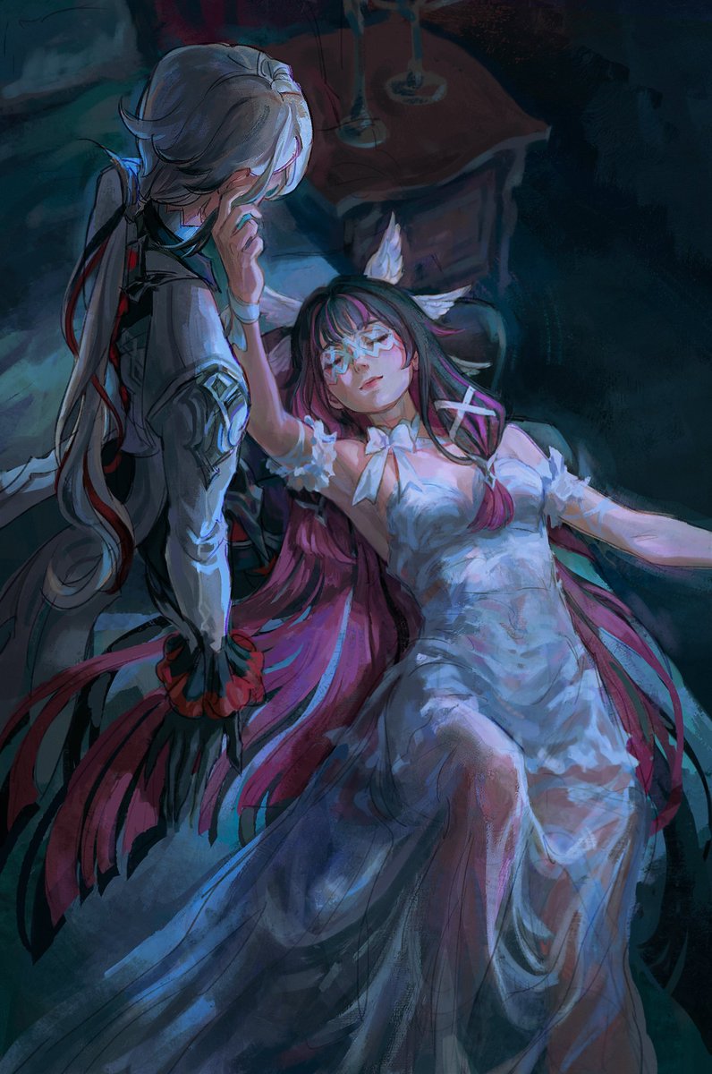 I love them (yes I did simply want to paint columbina in a pretty dress bathed in moonlight...)
#Columbina #Arlecchino #GenshinImpact