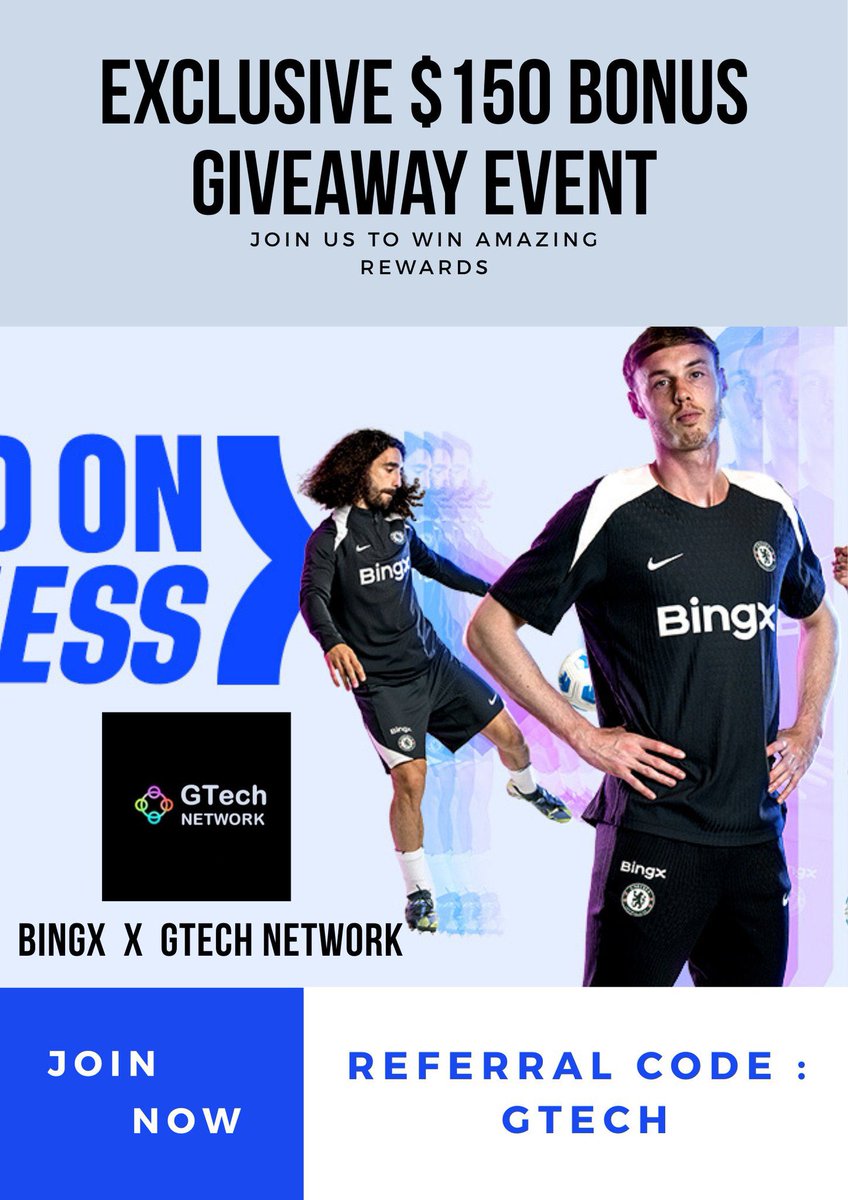🎉BingX $150 Giveaway Alert for GTECH Network Community! 🎉
We’re picking 3 lucky winners to receive $50 each Bonus 🚀 

How to Enter:
1️⃣ Must Sign up with my 👉 bingx.com/en/rewards/?re…
2️⃣ Deposit with 50 usdt
3️⃣Comment your UID below after completed these tasks 
Make Sure to Add