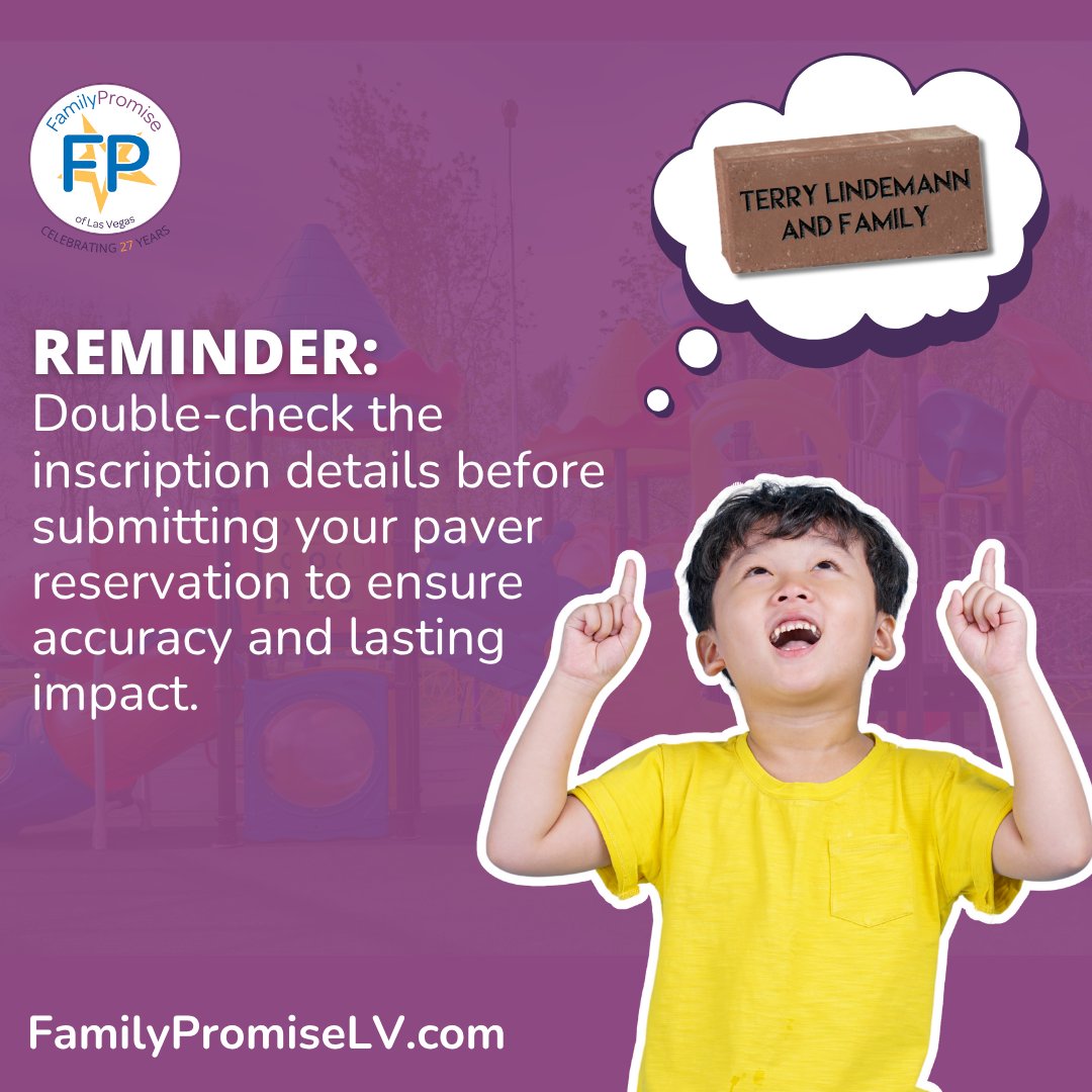 LVfamilypromise's tweet photo. Make your mark with meaning.
Your words will live on as a permanent symbol of hope, love, and community.
💬 Reserve your dedication paver here: https://t.co/vvpRxpbxJm
#FamilyPromiseLV #PaverProject #LastingTribute https://t.co/P9drlvQ0PQ