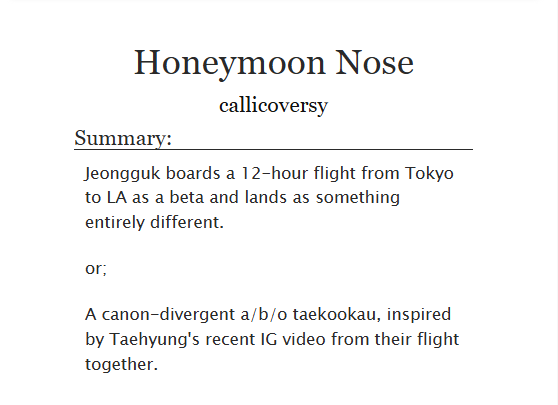 kookvficrec's tweet photo. [FIC REC] 🌟
⋆ Honeymoon Noise • @callicoversy

⇾ explicit, kv | 14,000

⇾ porn without plot
⇾ a/b/o • inspired by tkk flight vid •  canon-divergent
⇾ ??? jjk, ??? kth

⭒https://t.co/rZrR3eCD3a https://t.co/Zcway3olEY