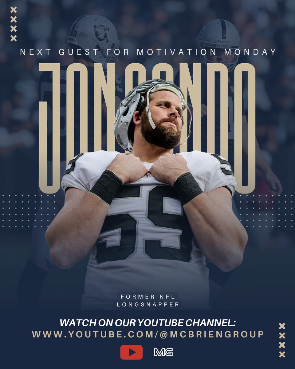 McBrien Group (@mcbriengroup) on Twitter photo 🚨COMING SOON🚨
We sit down with former @raiders and <a href="/TerpsFootball/">Maryland Football</a> long snapper Jon Condo to hear his story.
NEXT on #MotivationMonday…
📺: youtube.com/@mcbriengroup?… 🚨COMING SOON🚨
We sit down with former @raiders and <a href="/TerpsFootball/">Maryland Football</a> long snapper Jon Condo to hear his story.
NEXT on #MotivationMonday…
📺: youtube.com/@mcbriengroup?…
