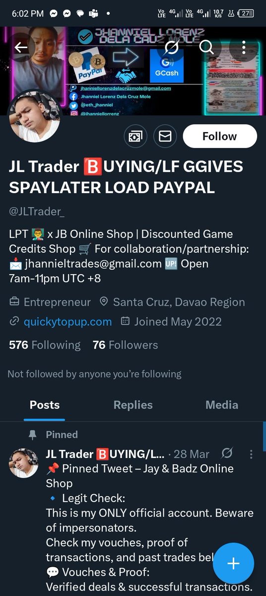 go_yahwi10's tweet photo. SCAMMER ALERT EVERYONE!!!

I was looking for someone po na nagpapatrade ng GGives to GCash for a low price po (I know that this is a big risk and it is a big lesson for me)

kaya naman I decided na maghanap sa other traders and went to message this person. https://t.co/zV8i9xur97