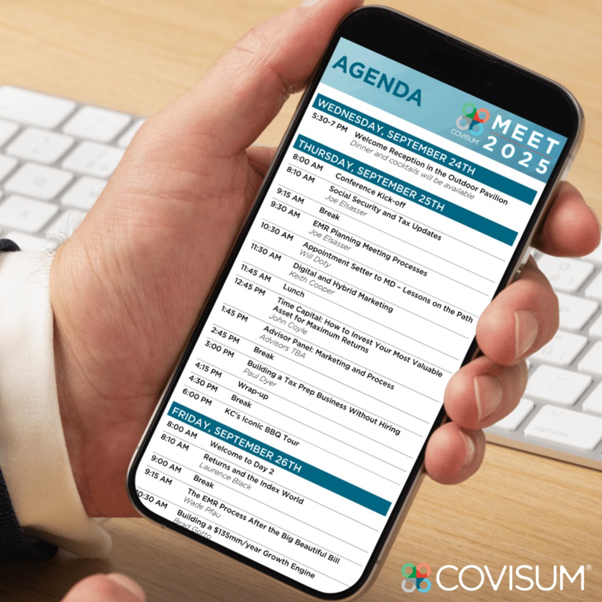 The Covisum MEET agenda is live!
📍KC | Sept 24–26
🔹John K. Coyle, Wade Pfau, &amp; more
🔹Tax law, marketing, process &amp; strategy
🔹KC BBQ + advisor community

Bringing your team? Call for group pricing!
Save your seat: hubs.la/Q03Csm_c0

#CovisumMEET #FinancialAdvisors