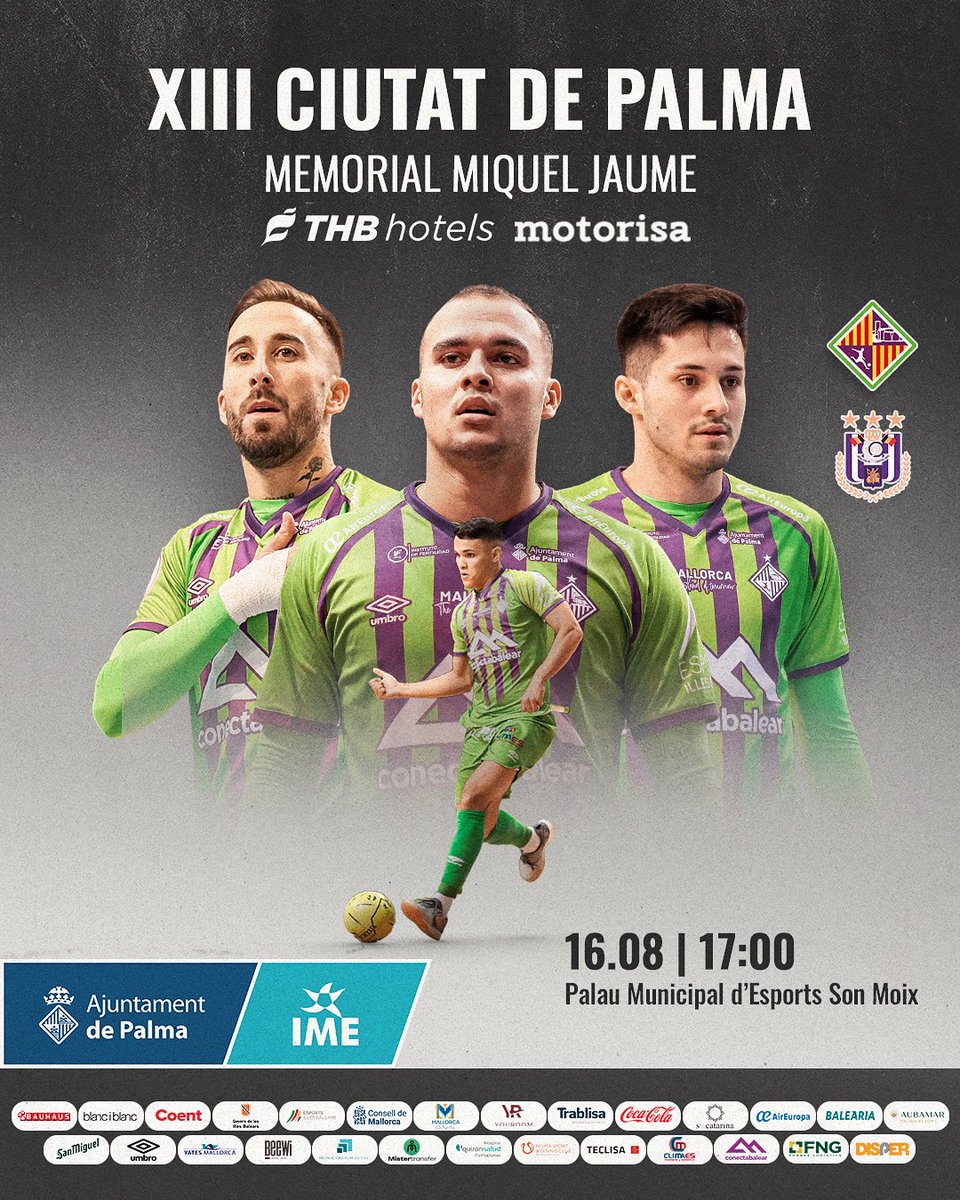 PalmaFutsal's tweet photo. 🚨Ya disponibles las entradas para el XIII Ciutat de Palma – Memorial Miquel Jaume @THBHOTELS – @MotorisaSA‼️

🆚 @rscafutsal 
🗓 Sábado 16 de agosto
🕔 17:00 horas
🏟️ Palau Municipal d’Esports Son Moix
🪪 Socios: acceso incluido en el abono

🎟️ https://t.co/sDtNDWA60G

#XIIICiutatdePalma