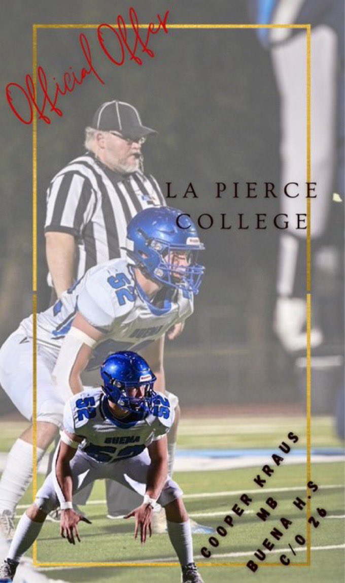 Cooper Kraus (@cooperkraus52) on Twitter photo 🚨🚨LA PIERCE OFFER🚨🚨
After a great phone call with Coach Esteen <a href="/coach_esteen/">Coach_Esteen</a>, I am honored and blessed to receive my 11th offer to further my athletic and academic career at Los Angeles Pierce College <a href="/LAPierceFB/">Los Angeles Pierce College Football</a>!!!
<a href="/KeyPlayerNation/">KeyPlayer®️Nation</a>
<a href="/AFBALL365/">American Football 365</a>
<a href="/SunilSportsNews/">Sports News By Sunil Sunder Raj</a> 🚨🚨LA PIERCE OFFER🚨🚨
After a great phone call with Coach Esteen <a href="/coach_esteen/">Coach_Esteen</a>, I am honored and blessed to receive my 11th offer to further my athletic and academic career at Los Angeles Pierce College <a href="/LAPierceFB/">Los Angeles Pierce College Football</a>!!!
<a href="/KeyPlayerNation/">KeyPlayer®️Nation</a>
<a href="/AFBALL365/">American Football 365</a>
<a href="/SunilSportsNews/">Sports News By Sunil Sunder Raj</a>