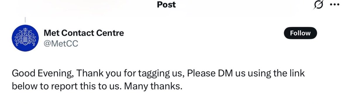 Tried to use a ‘backup account’. Thank you to the Metropolitan Police for taking this seriously. Report now submitted.