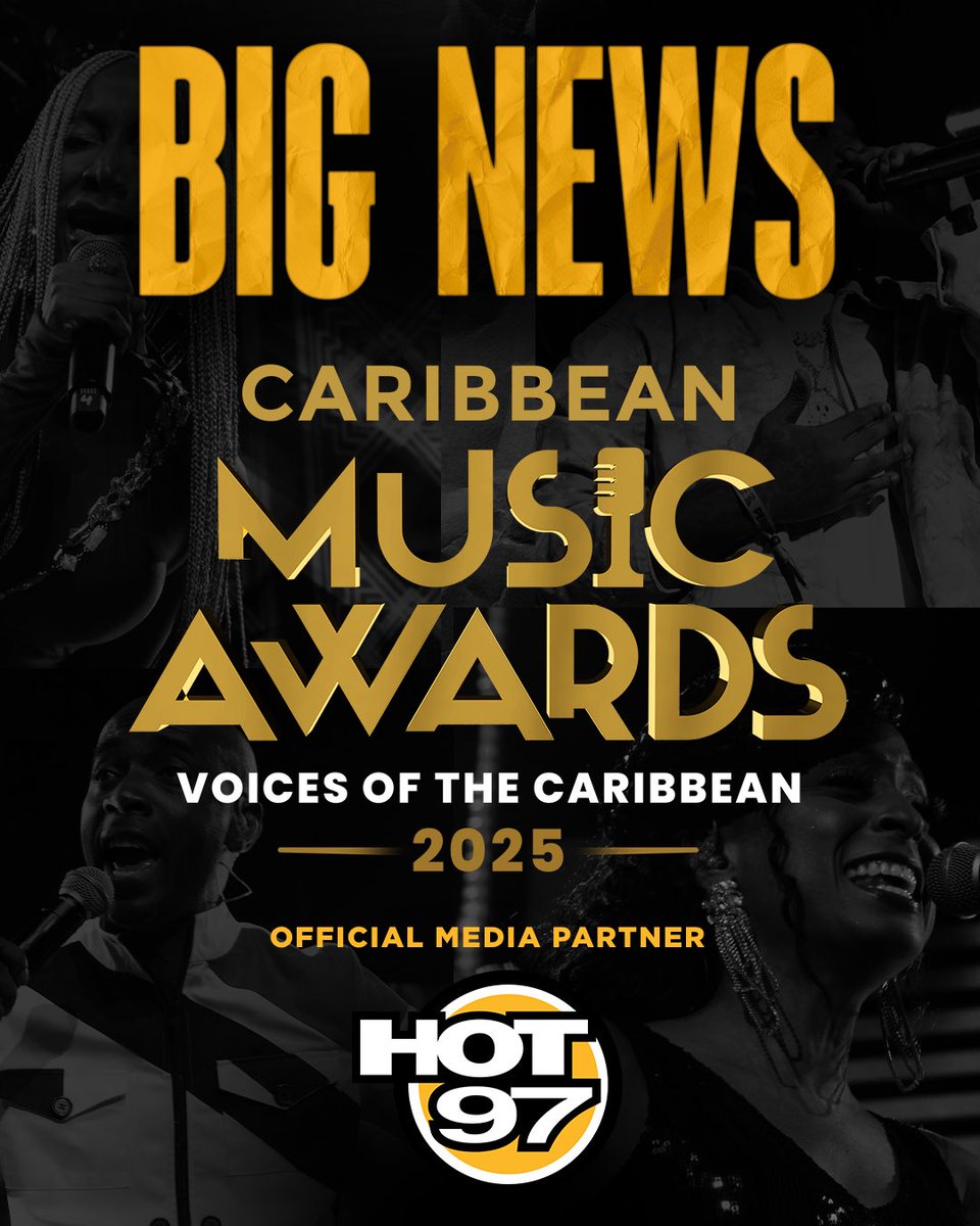 HOT97's tweet image. BIG NEWS! HOT 97 is the Official Media Partner of the @Caribmusicawards!
We’re bringing you exclusive interviews, ticket giveaways, and your chance at VIP upgrades.
Stay locked in, you don’t want to miss this celebration of Caribbean music &amp;amp; culture!

#HOT97 #CaribbeanMusicAwards