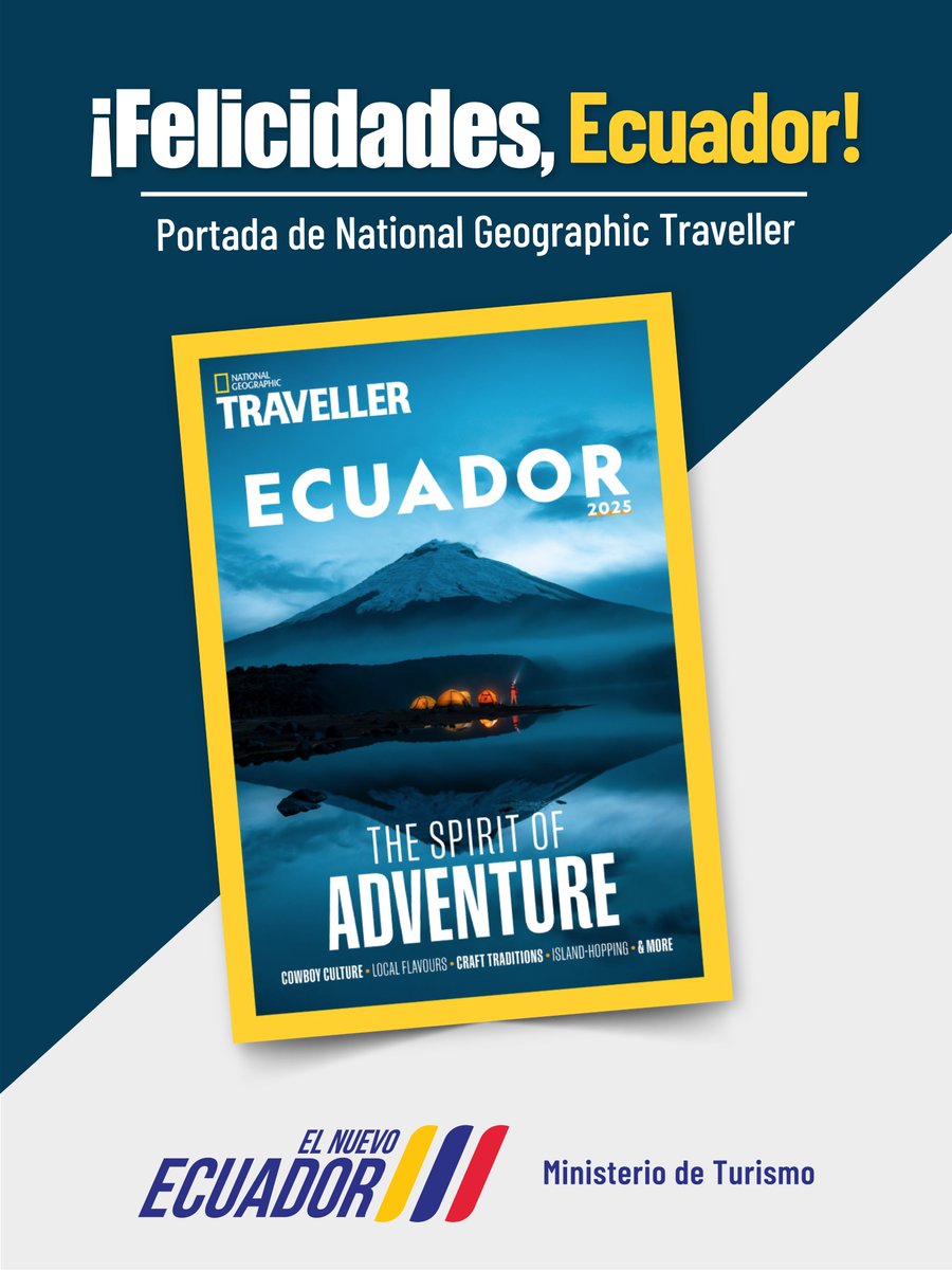 Ministerio de Turismo Ecuador 🇪🇨 (@turismoec) on Twitter photo 🇪🇨¡Felicidades, Ecuador!
Nuestro país es protagonista en la portada de <a href="/NatGeoTravelUK/">National Geographic Traveller (UK)</a>, mostrando al mundo el espíritu de la aventura que nos define.🧵 🇪🇨¡Felicidades, Ecuador!
Nuestro país es protagonista en la portada de <a href="/NatGeoTravelUK/">National Geographic Traveller (UK)</a>, mostrando al mundo el espíritu de la aventura que nos define.🧵