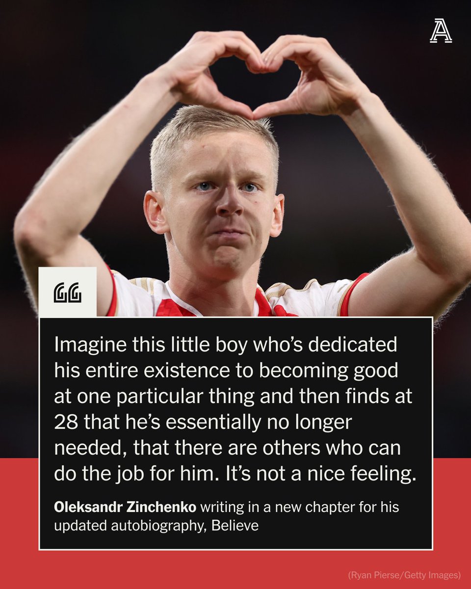 TheAthleticFC's tweet photo. Oleksandr Zinchenko started Arsenal’s opening game of the 2024-25 season.

After that, he started just four more league games.

In Believe, his autobiography, the Ukrainian opens up on his toughest year yet.

📝 @gunnerblog 

🔗 https://t.co/LrYEKlW0kO https://t.co/L7dWYv7YBs