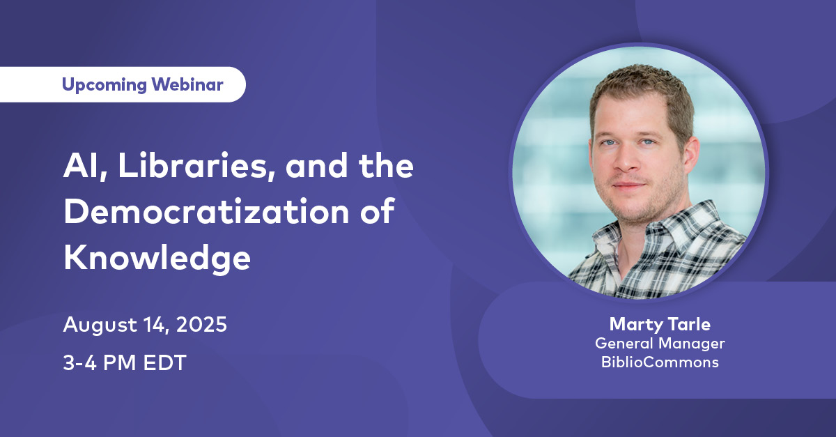 bibliocommons's tweet image. The webinar is tomorrow! 🚨
Join us to explore how AI is reshaping the way people search for and engage with information, and what that means for public libraries.
Register now to attend live or receive the recording:
hubs.li/Q03xX9QW0
#LibraryTechnology #AIinLibraries