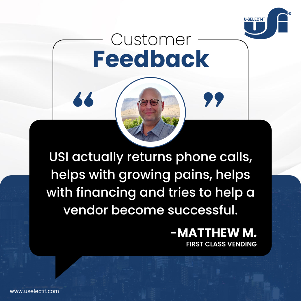 We're committed to delivering outstanding service &amp; equipment &amp; providing the support &amp; guidance our vendors need to thrive. Your success is our success!
Ready to experience the USI difference? Call 1-800-247-8709 to get started.
uselectit.com/contact/ 
 #VendingSuccess #Vending