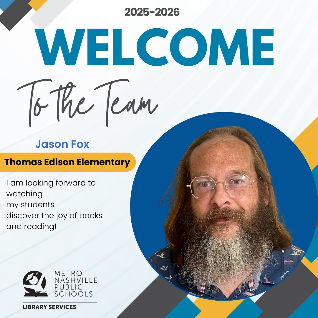 MNPSLibraries's tweet image. Welcome to the team, Jason Fox, librarian at Thomas Edison Elementary School! Jason is looking forward to watching his students discover the joy of books and reading! @metroschools @thomasedisonES #mnpslibraries