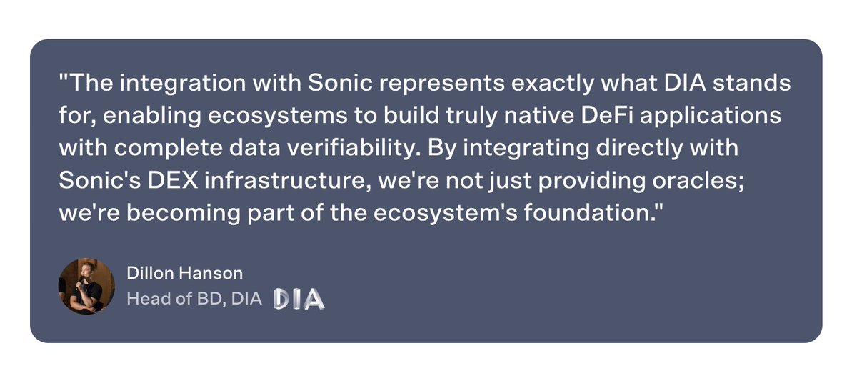 Quote from Dillon Hanson on DIA's integration with Sonic Labs