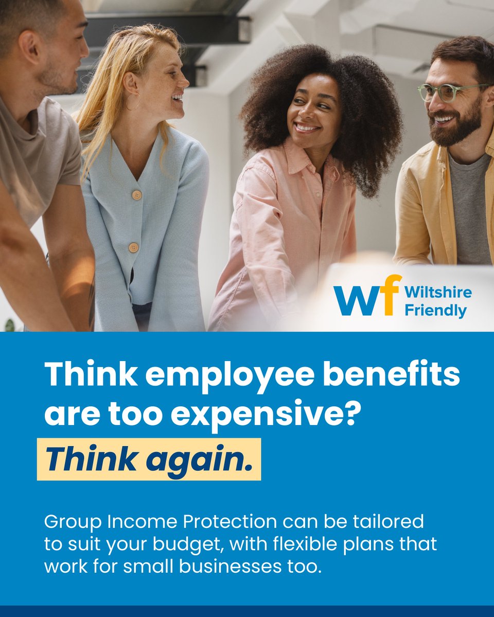 WiltsFriendly's tweet photo. Employee benefits don’t need to cost a fortune. Group Income Protection offers tailored cover for all businesses.💼 

Consider giving your team financial peace of mind. 

Call Wiltshire Friendly today: 01225 752120 📞

#GroupIncomeProtection #EmployeeBenefits #WiltshireFriendly https://t.co/hhN4C1Qp6y