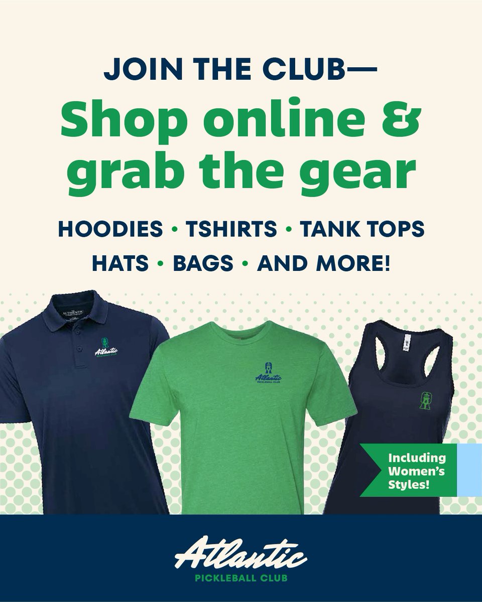 Now you can represent Atlantic Pickleball Club on and off the court! Visit our online shop (link in bio) and see a variety of styles to find the perfect fit.