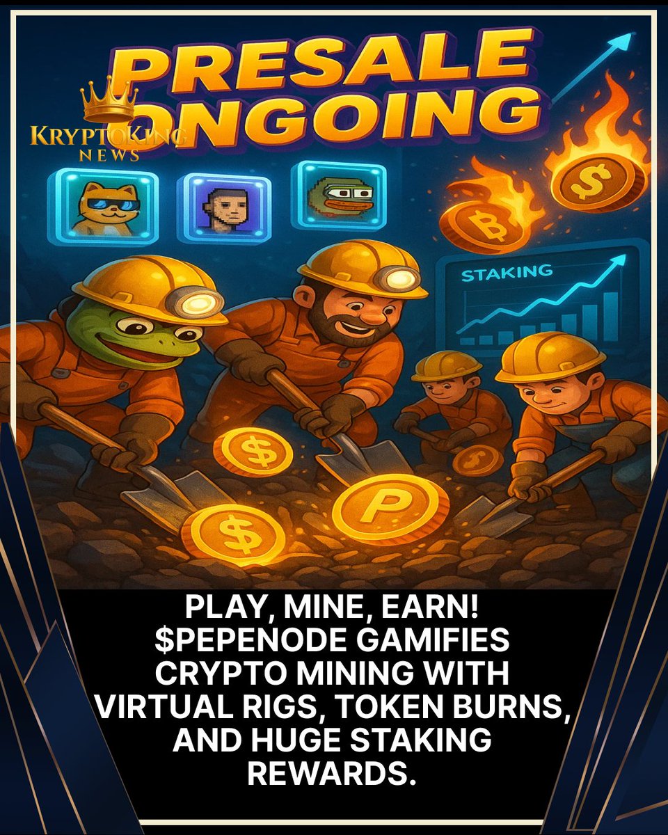 kryptoking___'s tweet photo. $PEPENODE turns virtual mining into a game with burn mechanics, presale ongoing, staking, and NFT-based rewards.

#PEPENODE #MemeCoin #CryptoGaming #PlayToEarn #VirtualMining #NFTs #CryptoPresale #DeFi #Ethereum #TokenBurn https://t.co/Jmm3vhQ7ab