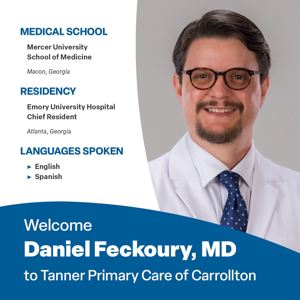 Daniel Feckoury, MD, a board-certified family medicine physician, has joined Tanner Primary Care of Carrollton.

Read more on Dr. Feckoury: bit.ly/3UrZL2h
 
#FamilyMedicine #PrimaryCare #TannerPrimaryCareOfCarrolton #TannerHealth
