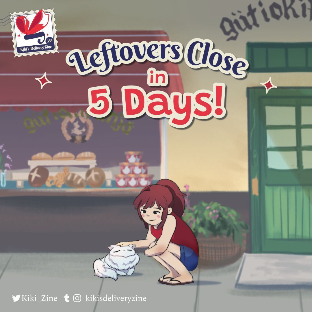 🎀Leftovers Close - 5 Days! 🎀

It’s the perfect time to treat yourself to something special. Our shop is still open for 5 more days with a few more zines left to grab!

🥐 Store link: kikisdeliveryzine.bigcartel.com 

#kikisdeliveryservice #studioghibli #fanzine #kikizine #ghiblizine