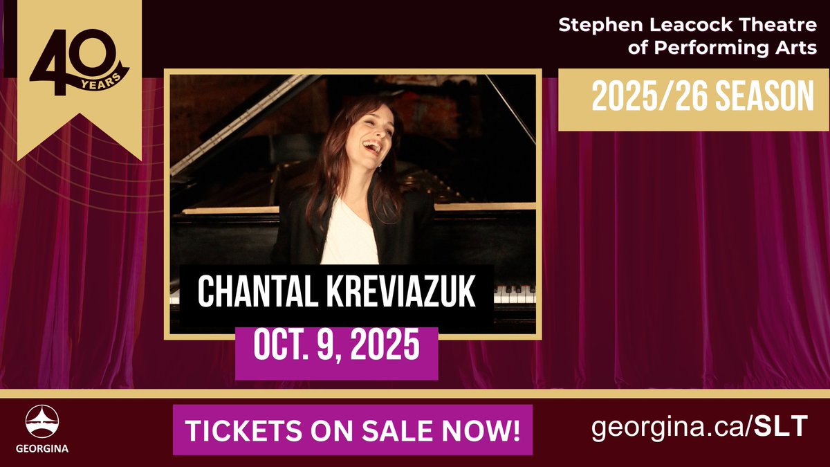 See JUNO Award–winning Chantal Kreviazuk live at the Stephen Leacock Theatre, Oct. 9 at 7:30 p.m. Her music’s been featured in Dawson’s Creek, How to Lose a Guy in 10 Days &amp; Armageddon. Tickets $99.75+HST. 
🎶⭐🎫
Learn more or get tickets at georgina.ca/SLT.