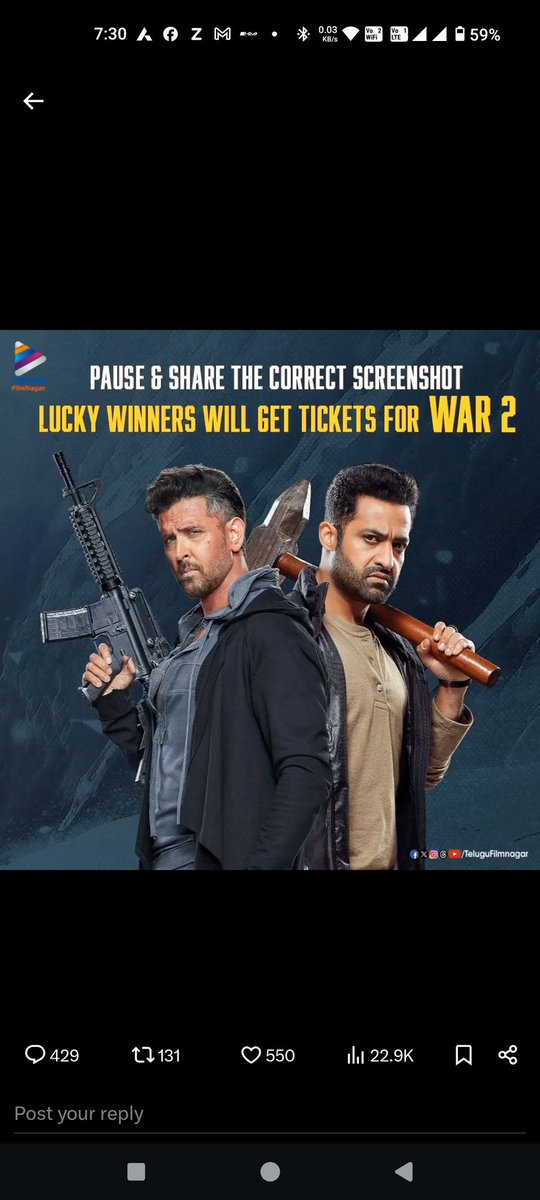 yogichandra007's tweet photo. @telugufilmnagar #TFNTicketContest #TeluguFilmNagar #WAR2 https://t.co/QUfwkSZHAY