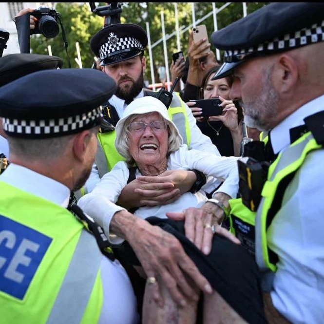 The British state is arresting old ladies so that a settler-colony in the Middle East can commit genocide without opposition.