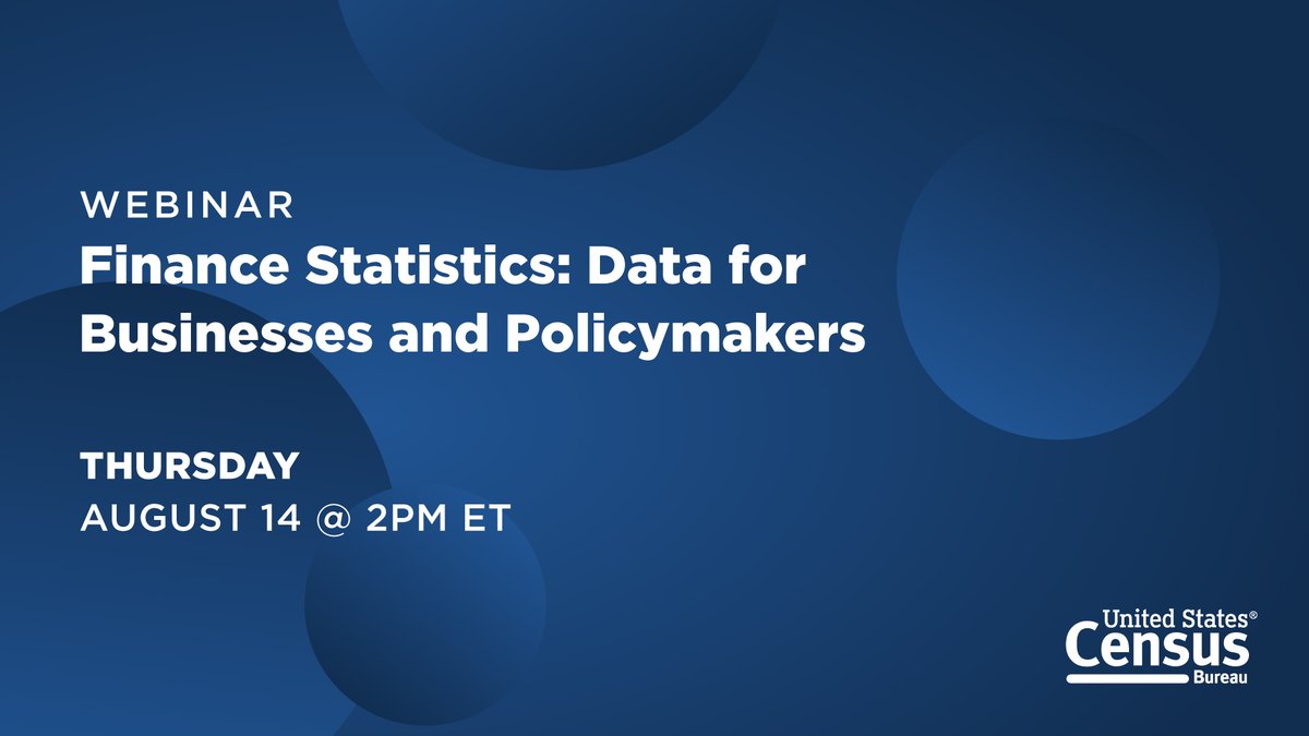uscensusbureau's tweet photo. Tap into #CensusData to help you make smarter business and policy decisions.
Join us Thursday for a #webinar and demo with our experts.
https://t.co/DUW2inaI9O
#FinanceStatistics https://t.co/mT7Tm3odgO