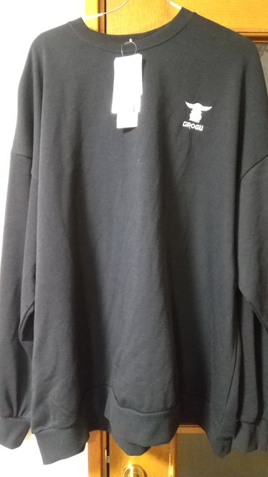 アベイルで叩き売り状態だったトレーナー。 かわいいシルエットがチャームポイントです。 安いし部屋着にするかなとひっくり返したら背面に保護者が居た。