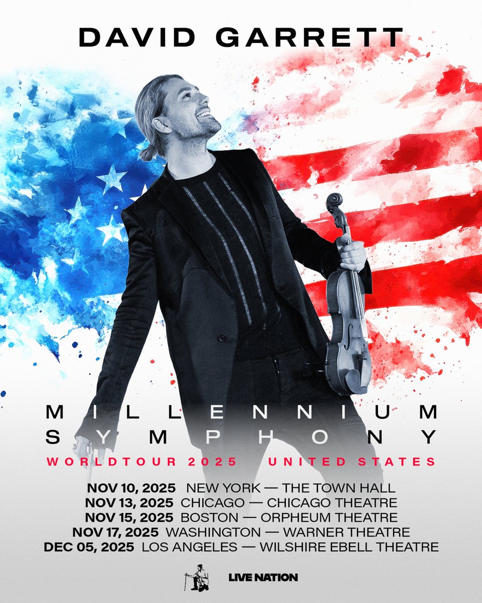 Live Nation (@livenation) on Twitter photo JUST ANNOUNCED! 🎻 <a href="/david_garrett/">David Garrett</a> is bringing the Millennium Symphony Tour 2025 to a city near you! Tickets on sale Friday, August 15th @ 10AM local: livemu.sc/DavidGarrett20…. JUST ANNOUNCED! 🎻 <a href="/david_garrett/">David Garrett</a> is bringing the Millennium Symphony Tour 2025 to a city near you! Tickets on sale Friday, August 15th @ 10AM local: livemu.sc/DavidGarrett20….