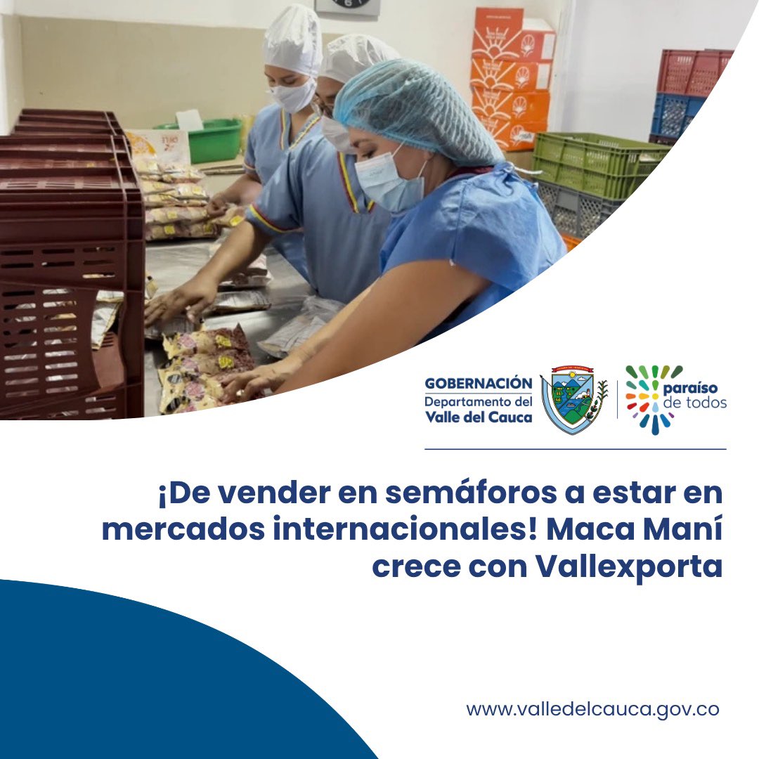 ‘Maca Maní’ pasó de vender frutos secos en semáforos a conquistar mercados internacionales gracias a 'Vallexporta'.

Gracias a este programa logró la certificación FDA y avanza en negocios con EE. UU., Ecuador y España.

Conoce su historia: valledelcauca.gov.co/publicaciones/…