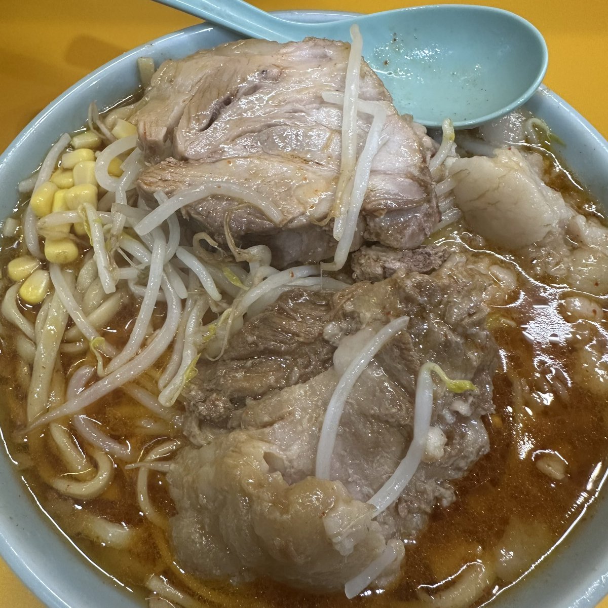 ラーメン二郎 八王子野猿街道店２（7/17）

プチ二郎
TP：辛い奴
🗣️野菜少なめ,ﾆﾝﾆｸ,ｱﾌﾞﾗ

ツルりモチっと小麦香る平打ち太麺🍜
密度あって小麦の旨味も感じられ美味しい🌾

豚の旨味バッチリで辛み程良いスープ旨い🐖
甘みと仄かな酸味にいい重たさも◎

デカ豚旨🫶🏻

最高に美味しかった🥹