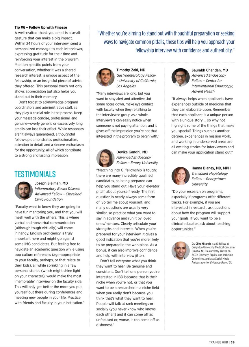 ♥️ Thank you <a href="/AmCollegeGastro/">ACG</a> for highlighting our article in the #ACGMagazine on interviewing for the GI #FellowshipMatch ✨ 

Great work from the team 👏 Mad proud!

#GITwitter #MedTwitter #FutureOfGI