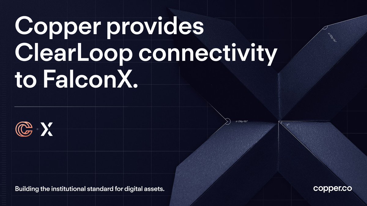 CopperHQ's tweet photo. We are excited to announce our live partnership with @FalconXGlobal which integrates Copper's #ClearLoop into FalconX’s Direct Market Access.

Copper will serve as an off-exchange settlement provider bringing enhanced security and MPC custody to FalconX DMA clients.

This milestone collaboration highlights the industry's ability to work together while upholding the open ethos of blockchain, fostering accessibility and innovation in digital finance and delivering institutional-grade solutions that bridge the gap between traditional finance and crypto.

Learn more: https://t.co/N1cYJPZG2s