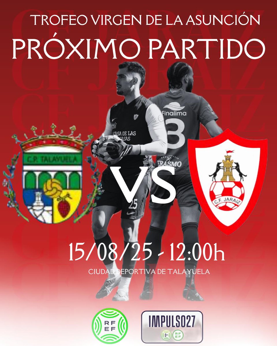 cfjaraiz's tweet photo. C.F. JARAÍZ 25/26.
Amistoso de Pretemporada, viajamos a Talayuela, nos esperan los amigos del @CPTalayuela
🔵⚪C.P. Talayuela.
🔴🔵C.F. Jaraíz.
📅 Viernes 15.
🏟️ Ciudad Deportiva.
🕘12:00 H.
🌶️🌶️🌶️♥️💙⚽ https://t.co/Vlw9ZZwKHL