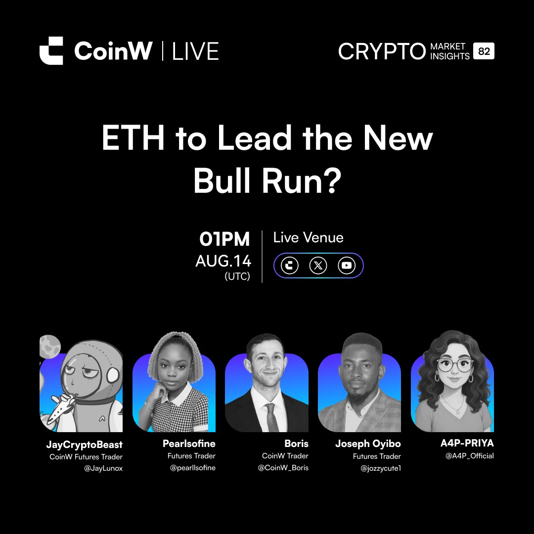 🎙️ $ETH is on fire! Will it steer the bull market ahead?
 
🥳 Joining <a href="/JayLunox/">JayTheCryptoBeast</a>, <a href="/CoinW_Boris/">CryptoKnight</a>, <a href="/pearllsofine/">Ajewole pelumi praise</a>, <a href="/A4P_Official/">A4P-PRIYA</a>, <a href="/jozzycute1/">Oyibo Joseph</a>

🎁 Drop UID in live chat, 3 Winners grab $50 bonus!

🍿 Tune in: bit.ly/4fA6qBb